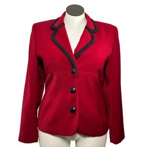 Sag Harbor Suit Red Blazer Braided Trim Black Buttons Purple Lining Size 14